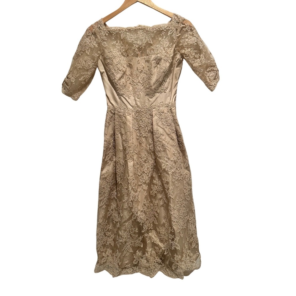 Vintage Inspired Lace Tea Length Dress Bateau‎ Neck Bridal Cocktail XXS